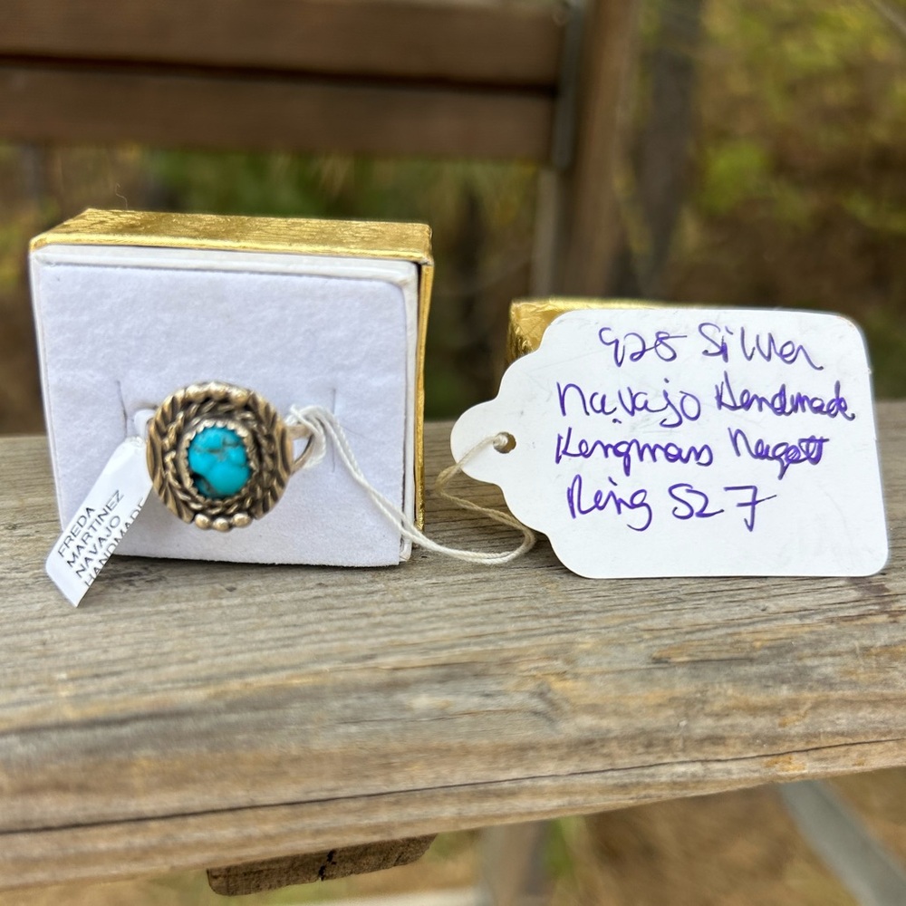 Navajo made Artist Freda Martinez 925 silver Kingman Turquoise size 7 ring